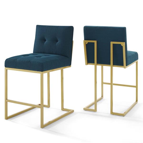 Privy Gold Stainless Steel Upholstered Fabric Counter Stool Set of 2 - Gold Azure 