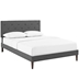 Tarah King Fabric Platform Bed with Squared Tapered Legs - Gray