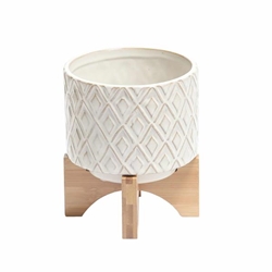Ceramic 7" Flower Pot With Wooden Stand 