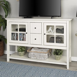52" Transitional Wood Glass TV Stand Buffet - Antique White 