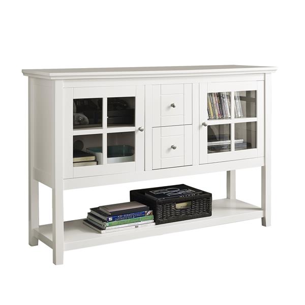 52" Transitional Wood Glass TV Stand Buffet - White 