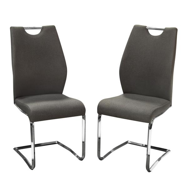 Set of Two London Dining Chairs in Grey Fabric with Chrome Base 