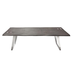 Titan Solid Acacia Wood Dining Table in Espresso Finish with Silver Metal Inlay 