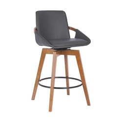 Baylor Swivel Wood Counter Height Stool in Grey Faux Leather 