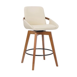 Baylor Swivel Wood Bar Counter Height Bar Stool in Cream Faux Leather 