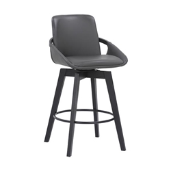 Baylor Swivel Wood Bar Counter Height Bar Stool in Grey Faux Leather 