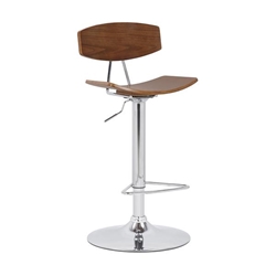Jett Adjustable Walnut and Chrome Adjustable Bar and Counter Height Stool 
