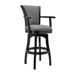 Raleigh Arm 26" Counter Height Swivel Bar Stool in Black Finish and Gray Faux Leather 