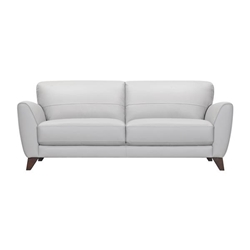 Jedd Contemporary Sofa in Genuine Dove Grey Leather with Brown Wood Legs 