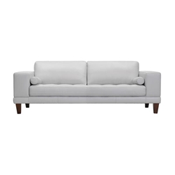 Wynne Contemporary Sofa in Genuine Dove Grey Leather with Brown Wood Legs 