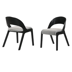 Polly Mid-Century Grey Upholstered Dining Chairs in Black Finish - Set of 2 