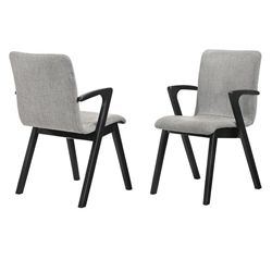 Varde Mid-Century Grey Upholstered Dining Chairs in Black Finish - Set of 2 