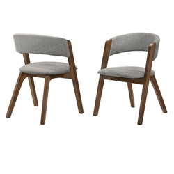 Rowan Grey Upholstered Dining Chairs in Walnut Finish - Set of 2 