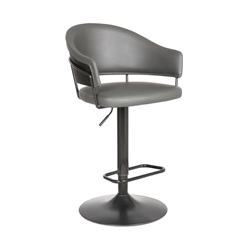 Brody Adjustable Gray Faux Leather Swivel Bar Stool In Black Powder Coated Finish 