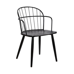 Bradley Steel Framed Side Chair in Black Powder Coated Finish and Black Brushed Wood 