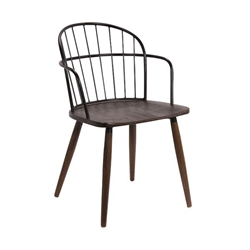 Bradley Steel Framed Side Chair in Black Powder Coated Finish and Walnut Glazed Wood 