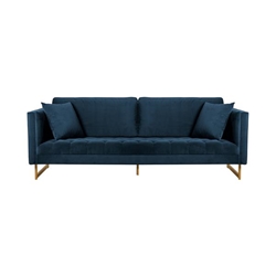 Lenox Blue Velvet Modern Sofa with Brass Legs 