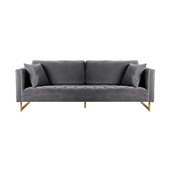 Lenox Grey Velvet Modern Sofa with Brass Legs 