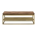 Faye Rustic Brown Wood Coffee Table with Shelf and Antique Brass Metal Base - ARL1222