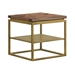 Faye Rustic Brown Wood Side table with Shelf and Antique Brass Base - ARL1224