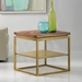Faye Rustic Brown Wood Side table with Shelf and Antique Brass Base - ARL1224
