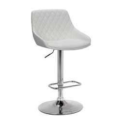 Anibal Contemporary Adjustable Bar Stool in Chrome Finish and White Faux Leather 