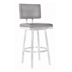 Balboa 26” Counter Height Bar Stool in Brushed Stainless Steel and Vintage Grey Faux Leather 