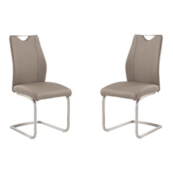 Bravo Contemporary Dining Chair In Coffee Faux Leather and Brushed Stainless Steel Finish - Set of 2 