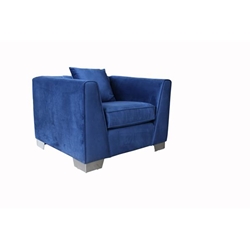 Cambridge Contemporary Chair in Brushed Stainless Steel and Blue Velvet 