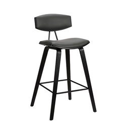 Fox 26" Mid-Century Counter Height Bar Stool in Grey Faux Leather with Black Brushed Wood 