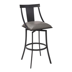 Brisbane Contemporary 26" Counter Height Bar Stool in Matte Black Finish and Vintage Grey Faux Leather 