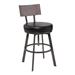 Montreal Mid-Century Adjustable Bar Stool in Mineral Finish with Black Faux Leather and Grey Walnut Wood Finish Back - ARL1372