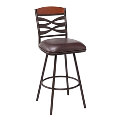 Arden Contemporary 30" Height Bar Stool in Auburn Bay Finish with Brown Faux Leather and Sedona Wood Finish Back 