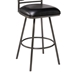 Arden Mid-Century 30" Height Bar Stool in Mineral Finish with Black Faux Leather and Grey Walnut Wood Finish Back - ARL1377