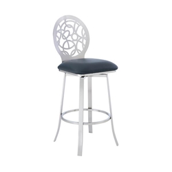 Lotus Contemporary 30" Height Bar Stool in Brushed Stainless Steel Finish and Grey Faux Leather 