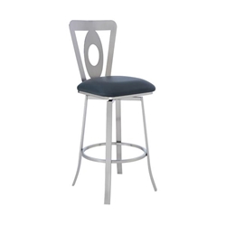 Lola Contemporary 30" Height Bar Stool in Brushed Stainless Steel Finish and Grey Faux Leather 