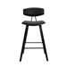 Fox 30" Mid-Century Bar Height Bar Stool in Black Faux Leather with Black Brushed Wood - ARL1402