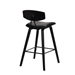 Fox 30" Mid-Century Bar Height Bar Stool in Black Faux Leather with Black Brushed Wood - ARL1402