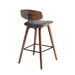 Fox 30" Mid-Century Bar Height Bar Stool in Gray Faux Leather with Walnut Wood - ARL1404