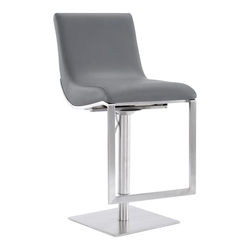 Victory Contemporary Swivel Bar Stool in Brushed Stainless Steel and Grey Faux Leather 