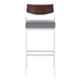 Dakota Mid-Century 30" Counter Height Bar Stool in Brushed Stainless Steel with Grey Faux Leather and Walnut Wood Finish Back - ARL1414
