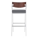 Dakota Mid-Century 30" Counter Height Bar Stool in Brushed Stainless Steel with Grey Faux Leather and Walnut Wood Finish Back - ARL1414