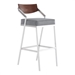 Dakota Mid-Century 26" Bar Height Bar Stool in Brushed Stainless Steel with Grey Faux Leather and Walnut Wood Finish Back - ARL1415