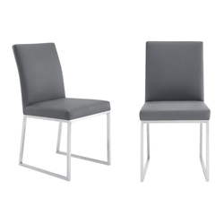 Trevor Contemporary Dining Chair in Brushed Stainless Steel and Grey Faux Leather - Set of 2 