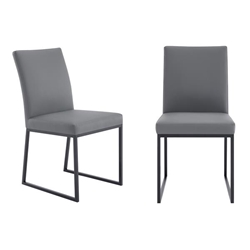 Trevor Contemporary Dining Chair in Matte Black Finish and Grey Faux Leather - Set of 2 
