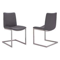 April Contemporary Dining Chair in Brushed Stainless Steel Finish and Grey Faux Leather - Set of 2 