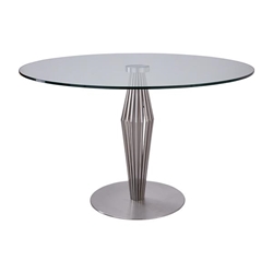 Lindsey Contemporary Dining Table in Brushed Stainless Steel Finish and Clear Glass top 