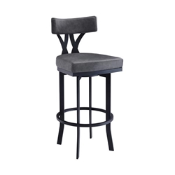 Natalie Contemporary 30" Height Bar Stool in Black Powder Coated Finish and Vintage Grey Faux Leather 