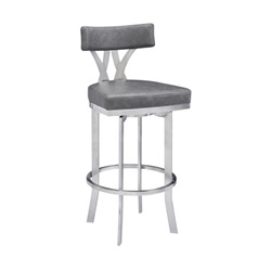 Natalie Contemporary 26" Counter Height Bar Stool in Brushed Stainless Steel Coated Finish and Vintage Grey Faux Leather 