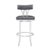 Natalie Contemporary 26" Counter Height Bar Stool in Brushed Stainless Steel Coated Finish and Vintage Grey Faux Leather - ARL1439